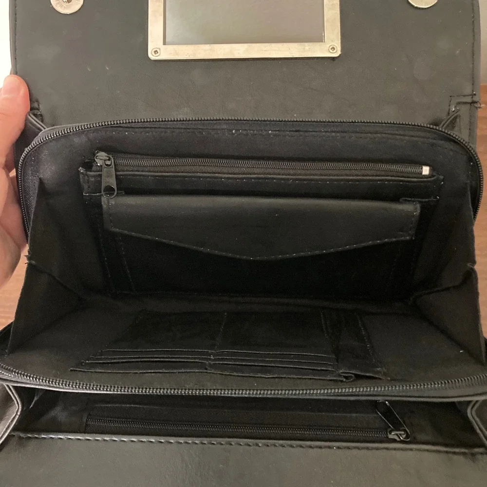 Black Faux Leather Cutout Handle Clutch Bag Y2K Minimalist Organizer Handbag